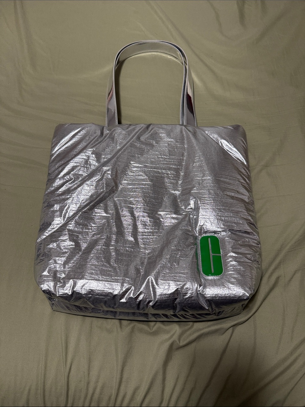 Clinique Silver Tote with Green Logo Accent